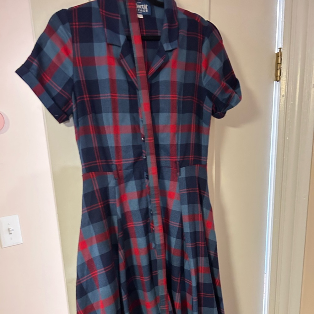 Collector caterina dress in blue and red plaid UK12